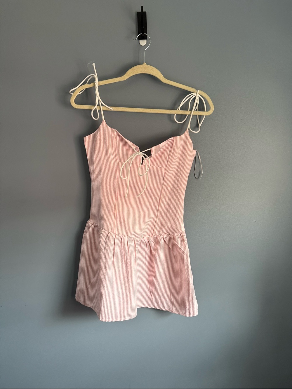 Pink Seersucker Tie-Strap Sundress